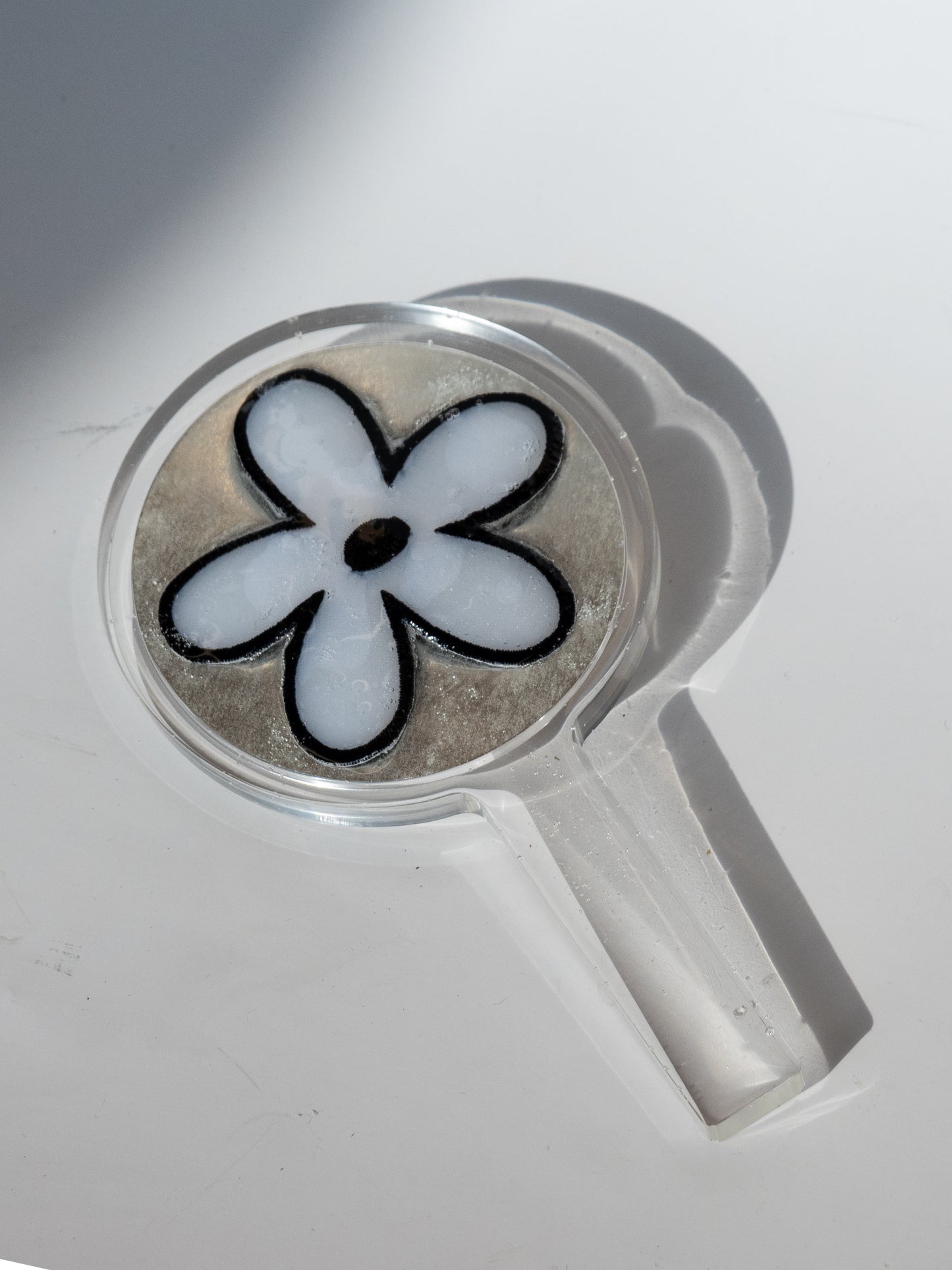 RESIN HAND MIRROR | CLEAR WITH WHITE DAISY
